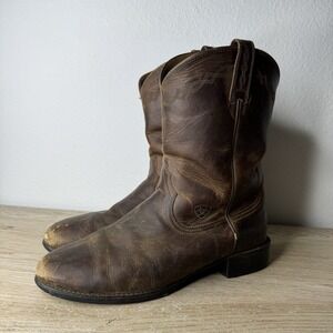 Ariat Heritage Roper Brown Leather Round Toe Cowboy Boots 35525 Mens Size 11 EE